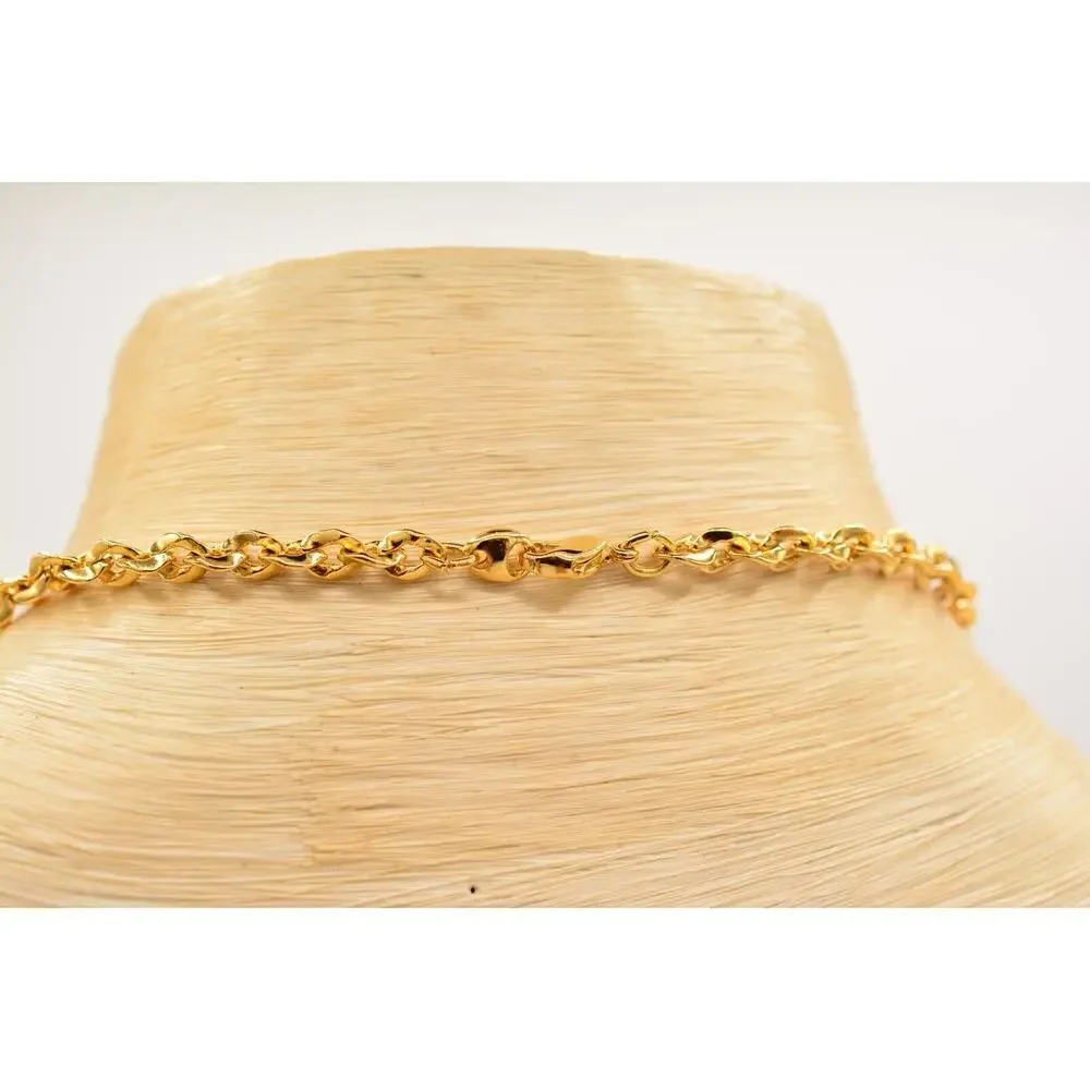 Vintage Station Chain Necklace Brushed Gold Rhinestone Crystal Linked 1980s 9J